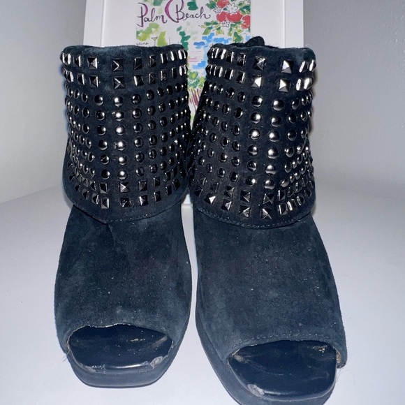 Kenneth Cole Studded Black Peep Toe Ankle Boots - Picture 3 of 14